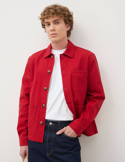 Surchemise droite en coton rouge fonc&eacute; homme