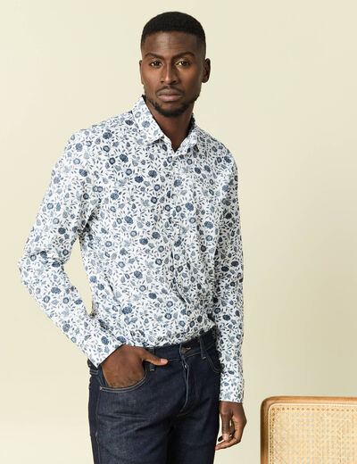 Chemise en coton manches longues blanc homme