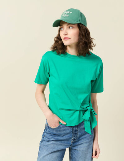 T-shirt manches courtes noeud vert femme
