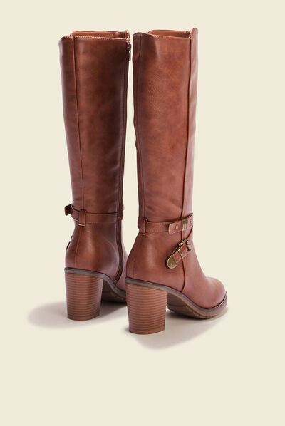 Bottes à talons avec brides marron femme