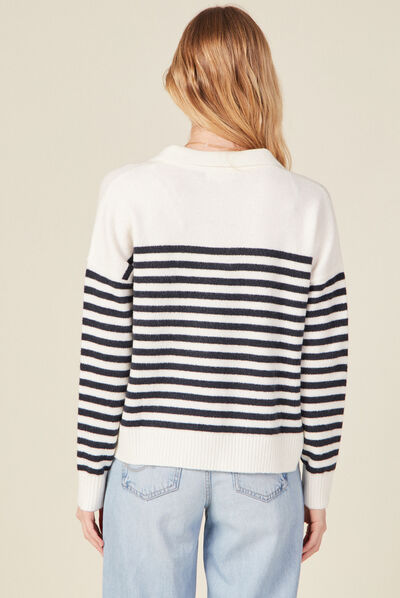 Pull col polo éco-responsable ecru femme