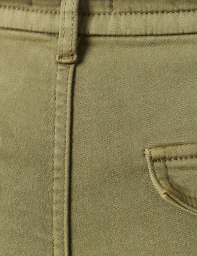 Pantalon cargo battle 7/8&egrave;me en maille vert kaki femme
