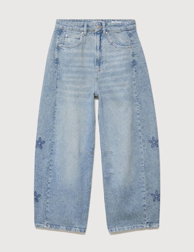 Jeans barrel taille haute 7/8&egrave;me denim bleach femme