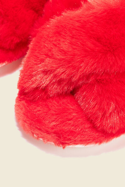 Chaussons mules fourrure rose framboise femme