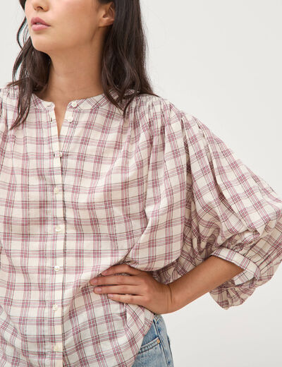 Chemise oversize &agrave; carreaux marron cognac femme