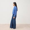 Chemise droite manches longues ray&eacute;e bleu femme