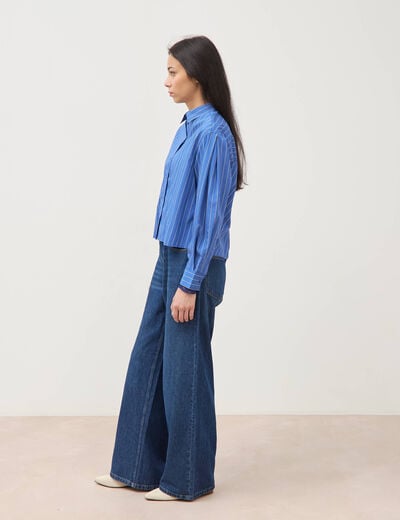 Chemise droite manches longues ray&eacute;e bleu femme