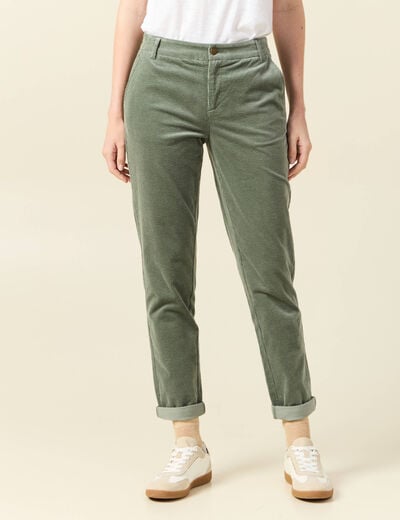 Pantalon chino velours côtelé vert kaki femme