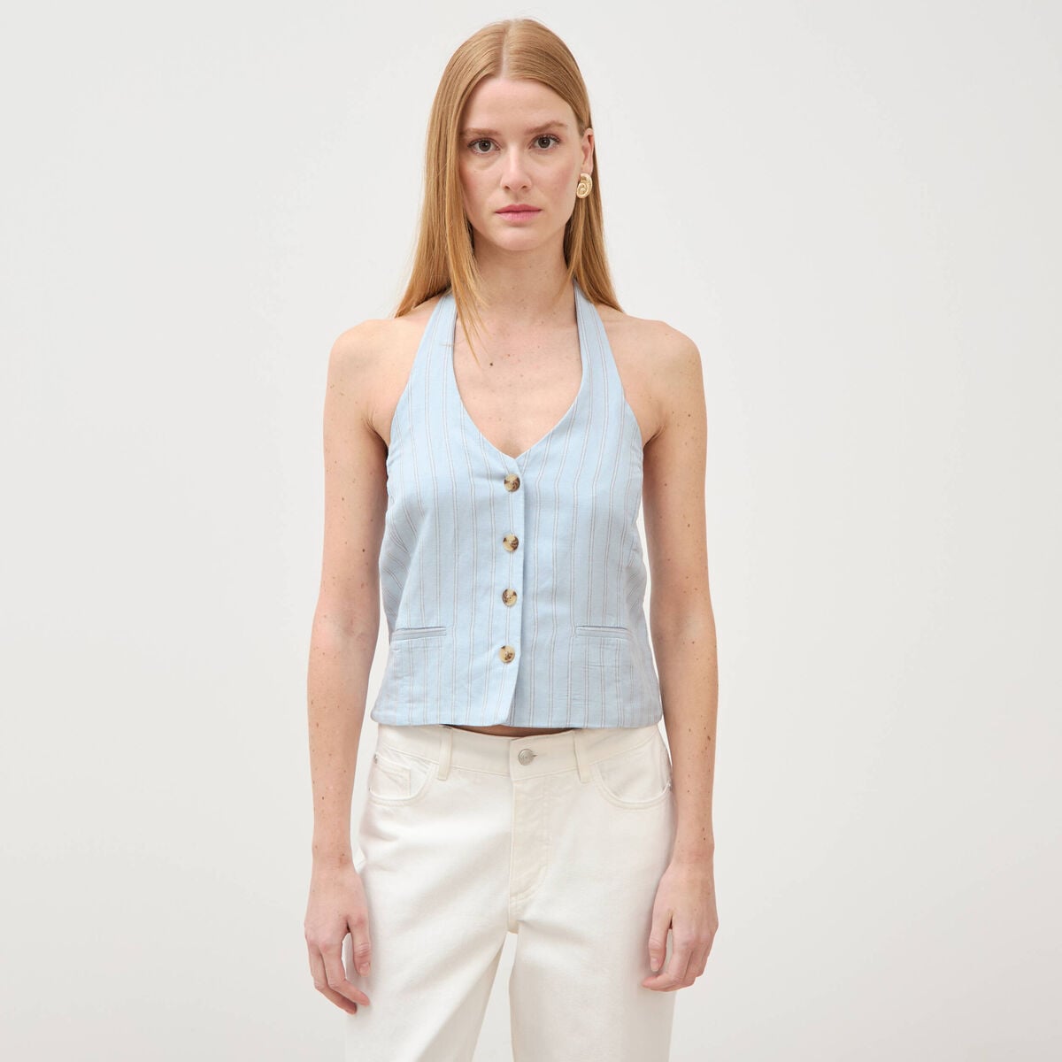Gilet sans manches col v bleu ciel femme
