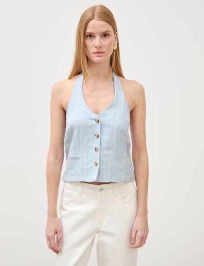 Gilet sans manches col v bleu ciel femme