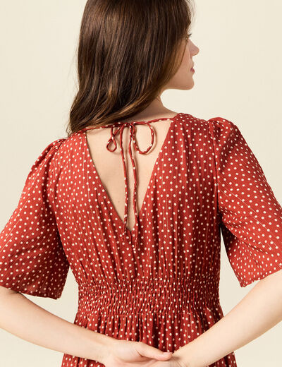 Robe longue évasée fluide orange foncé femme