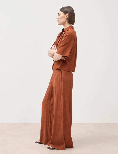 Blouse manches courtes fluide marron femme