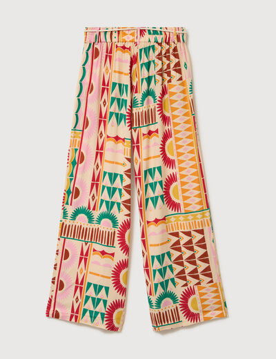 Pantalon loose taille haute multicolore femme