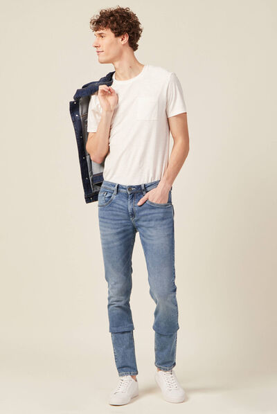 Jeans homme slim effet used denim double stone homme