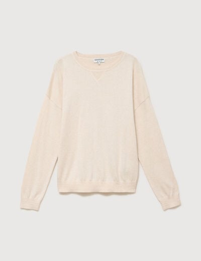 Pull oversize col rond manches longues creme femme