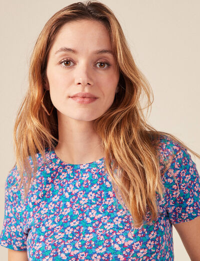 T-shirt manches courtes bleu femme