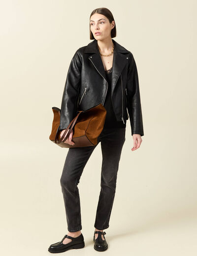 Blouson biker simili cuir noir femme