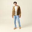Parka droite courte &agrave; capuche beige homme