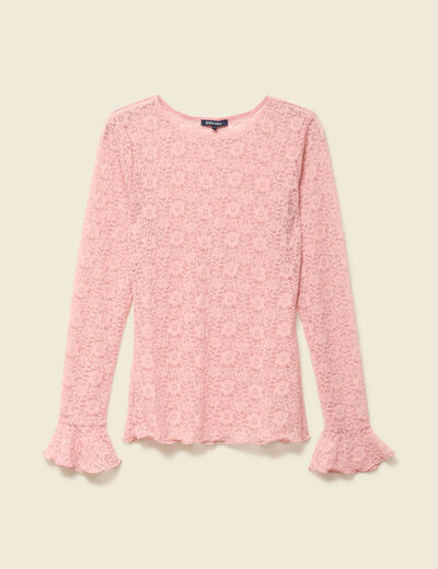T-shirt ajust&eacute; court manches longues rose pastel femme