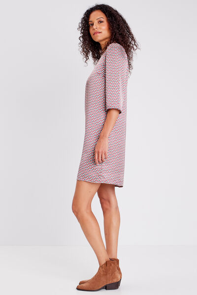 Robe droite manches 3/4 rose fushia femme