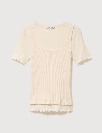 T-shirt ajust&eacute; col rond ivoire femme