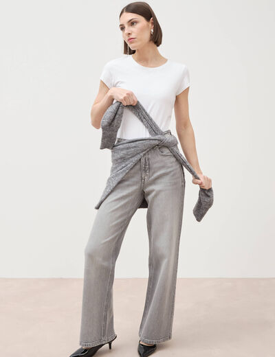 Jeans large taille haute denim gris femme
