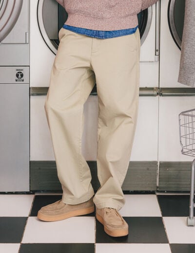 Pantalon coupe large beige homme