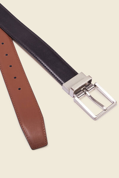 Ceinture réversible en cuir noir homme