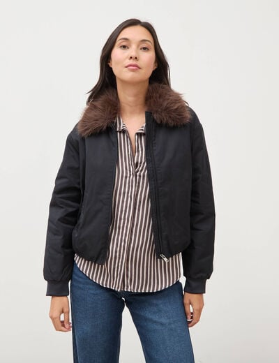 Blouson ample court col classique noir femme