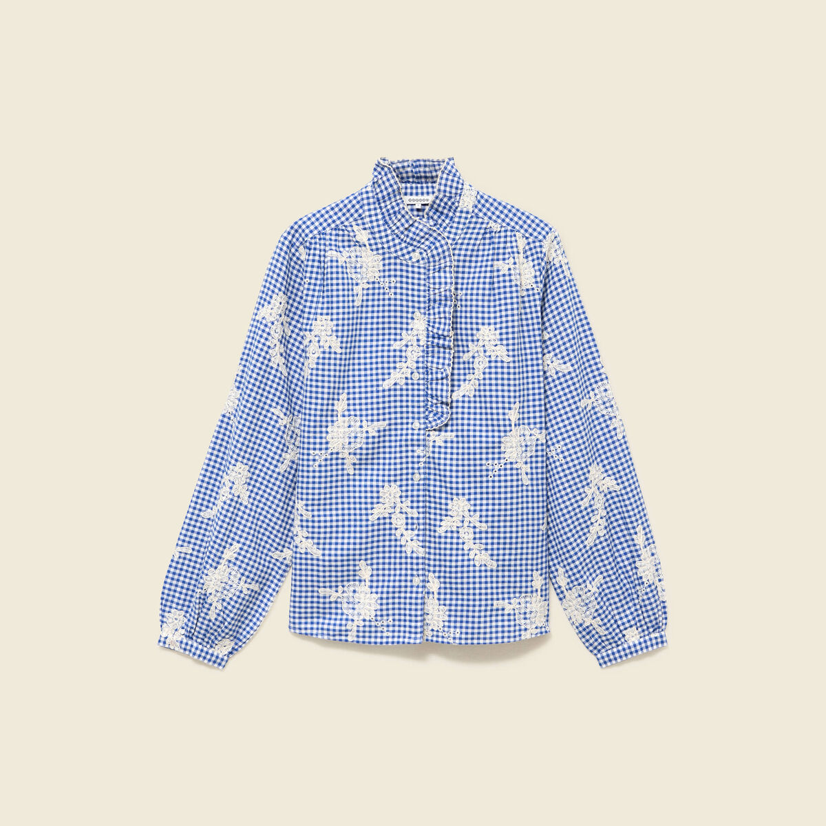 Chemise vichy manches longues en coton bleu marine femme