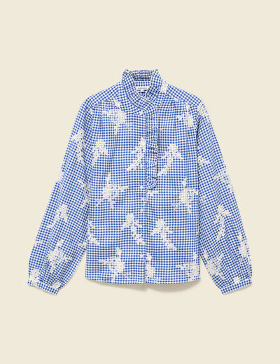Chemise vichy manches longues en coton bleu marine femme