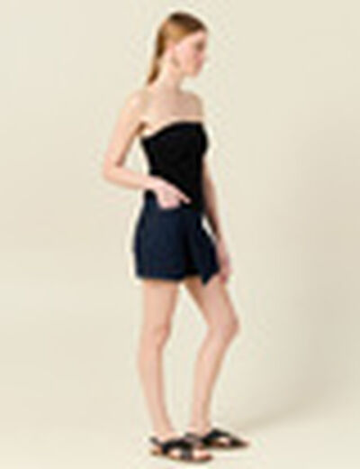 Bustier cropped côtelé noir femme