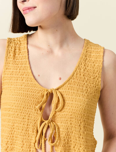Débardeur droit cropped col rond jaune moutarde femme