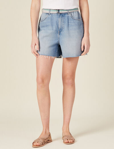 Short straight en jean denim used femme