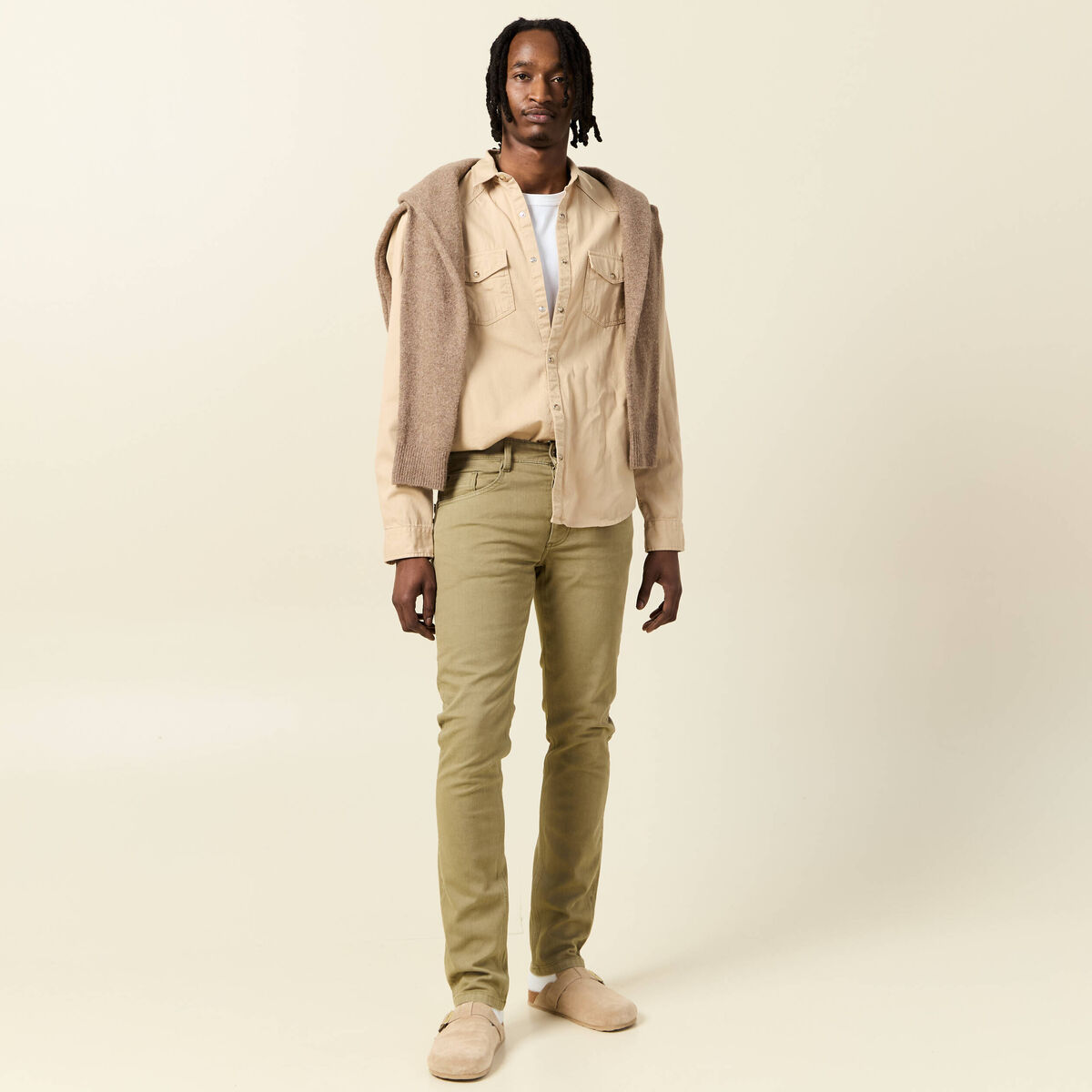 Jeans éco-responsable straight vert kaki homme