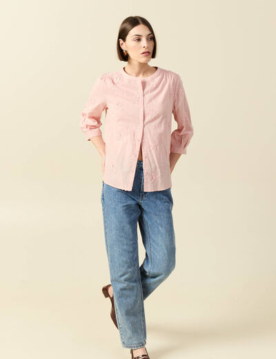Chemise en coton manches 3/4 rose clair femme