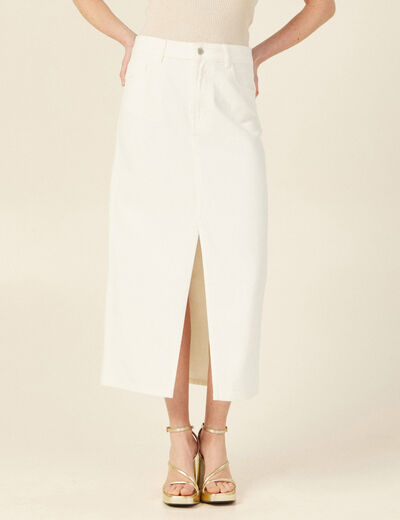 Jupe midi fourreau denim blanc femme