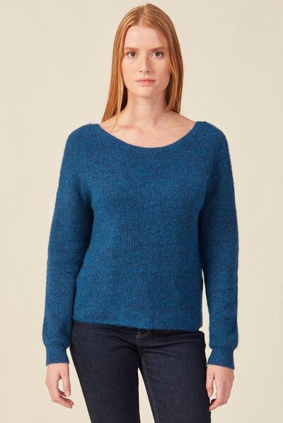 Pull manches longues bleu canard femme