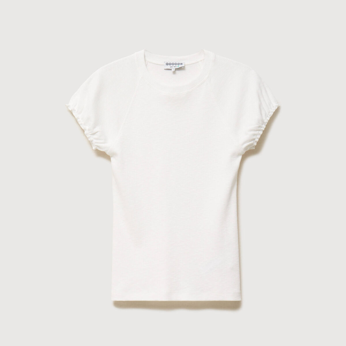 T-shirt ajust&eacute; col rond manches courtes ecru femme