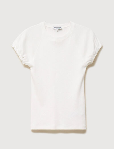 T-shirt ajust&eacute; col rond manches courtes ecru femme