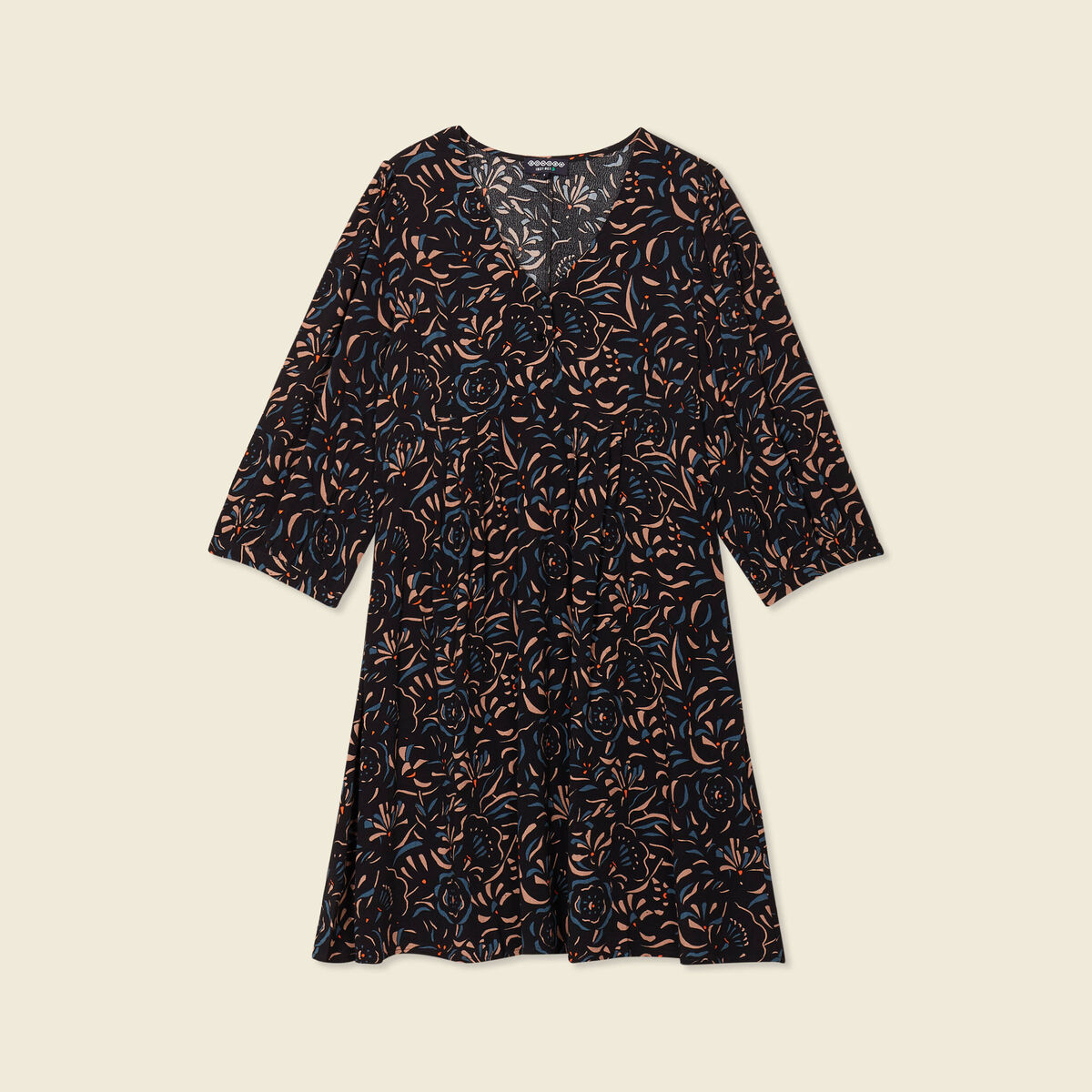 Robe &eacute;vas&eacute;e manches 3/4 noir femme