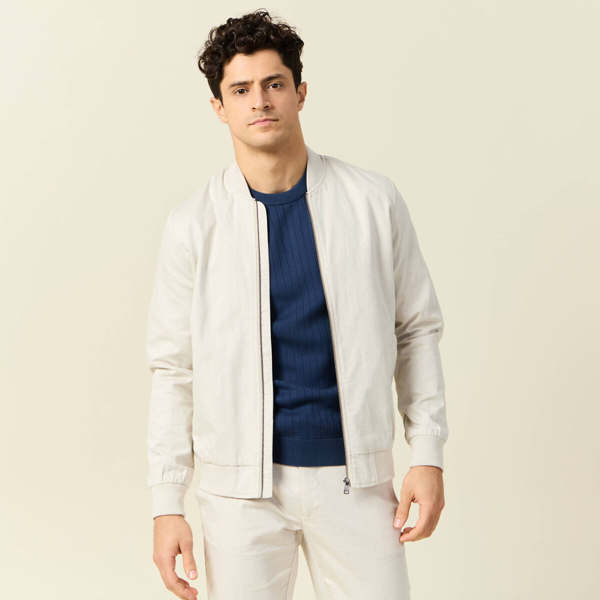 Blouson zippé col teddy sable homme