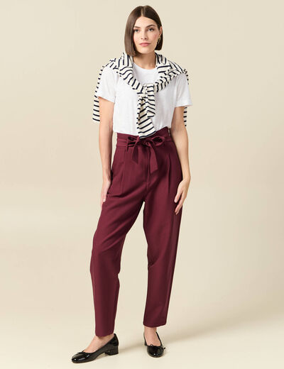 Pantalon carotte taille haute bordeaux femme