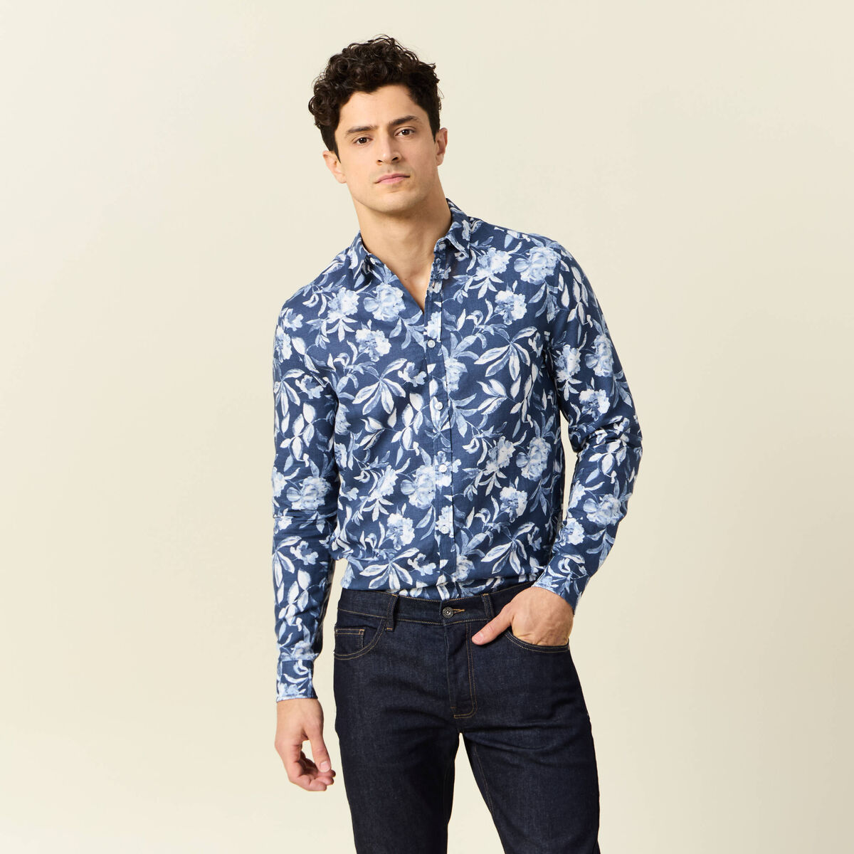 Chemise manches longues bleu homme