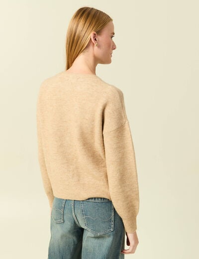 Gilet manches longues col rond creme femme