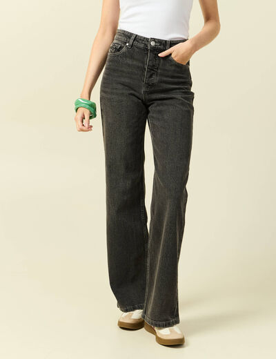 Jeans large taille haute denim snow gris femme