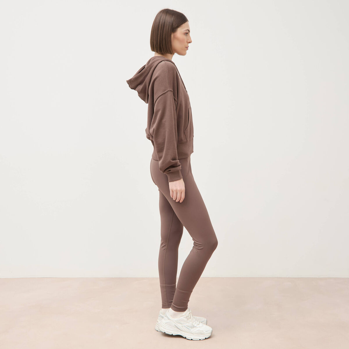 Sweat boyfriend &agrave; capuche marron femme