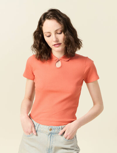 Polo manches courtes orange foncé femme