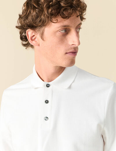 Polo manches longues en coton blanc homme