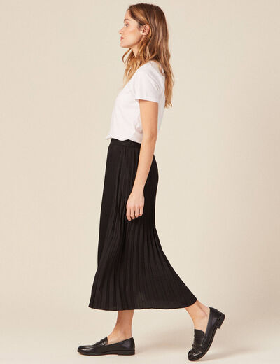 Jupe longue évasée plissée noir femme
